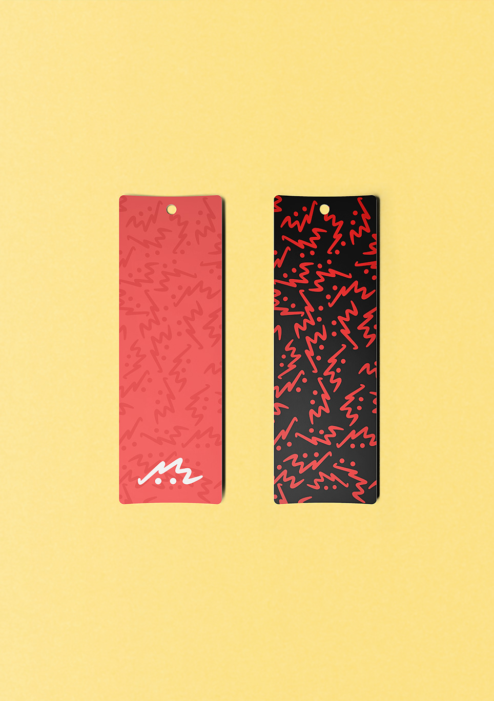 two brand bookmarks on yellow background